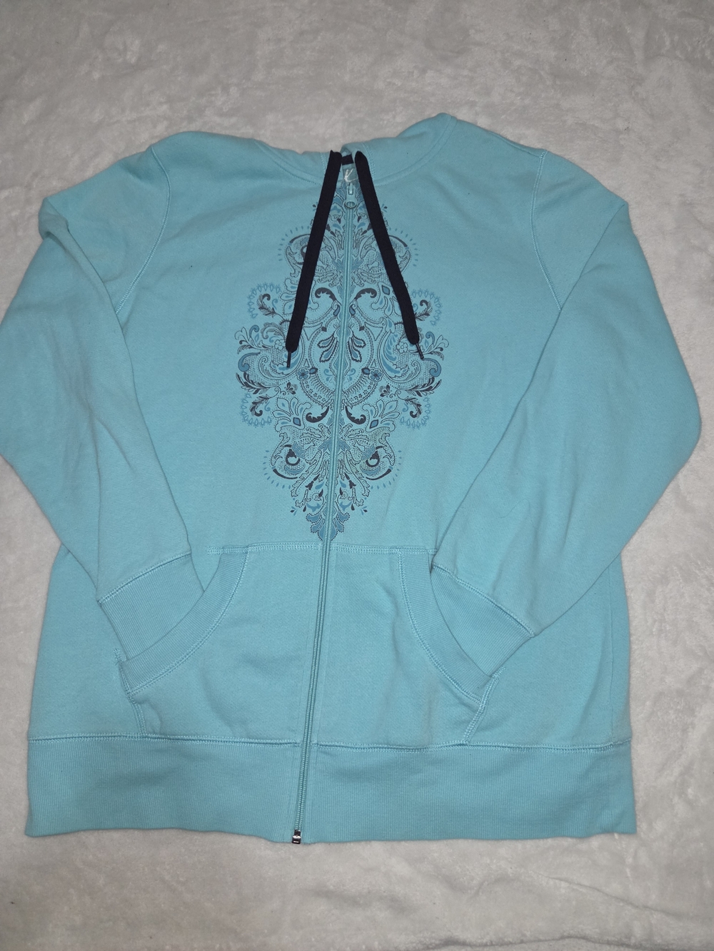 Teal Zip Up Y2k Floral Design - Picture 1 of 6